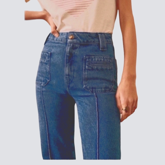 Sezane Augusto Trouser Jeans in Blue Denim Flare Size 36 US 4 - Picture 3 of 14